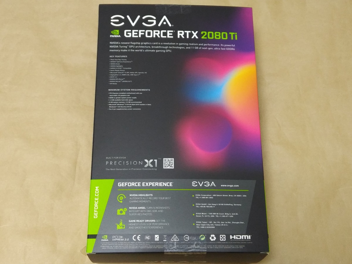 EVGA GeForce RTX 2080 Ti BLACK EDITIONのパッケージ裏面