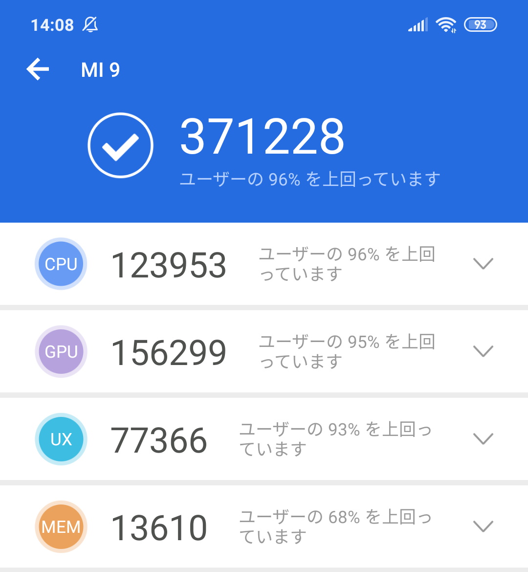 Xiaomi Mi 9のベンチマーク結果(Antutu)