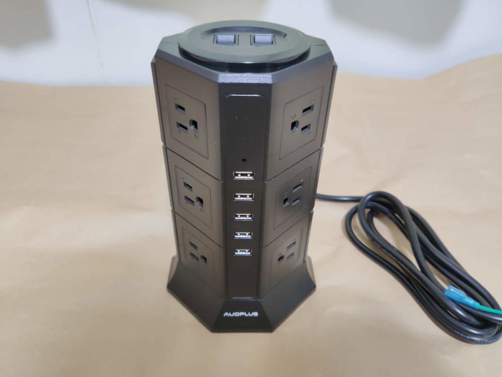 【56%OFF!】 電源タップ タワー mini型 延長コード USB-C付き 2ｍ 12個AC コンセント 4USBポート付き テーブルタップ oaタップ 雷ガード 過負荷保護